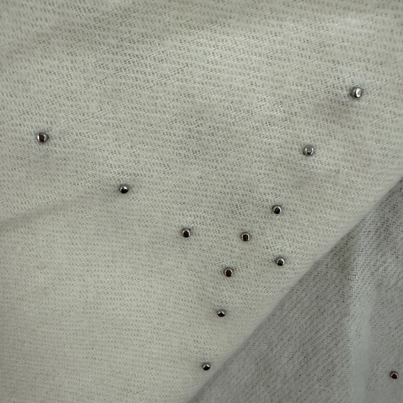 Womens Cream Fringed Scarf Silver Rhinestone Embellishments Soft Shawl Boho Glam - Picture 5 of 12